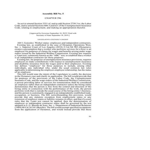 Cal AB 5 - CHAPTER 296