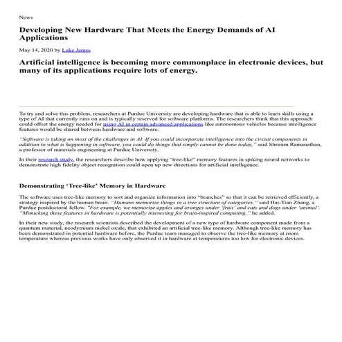 Developing New Hardware That Meets the Energy Demands of AI Applications