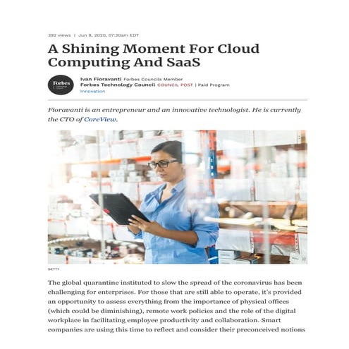 A Shining Moment For Cloud Computing And SaaS