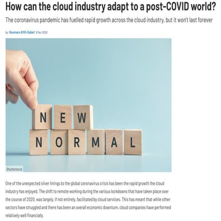 How can the cloud industry adapt to a post Covid world?