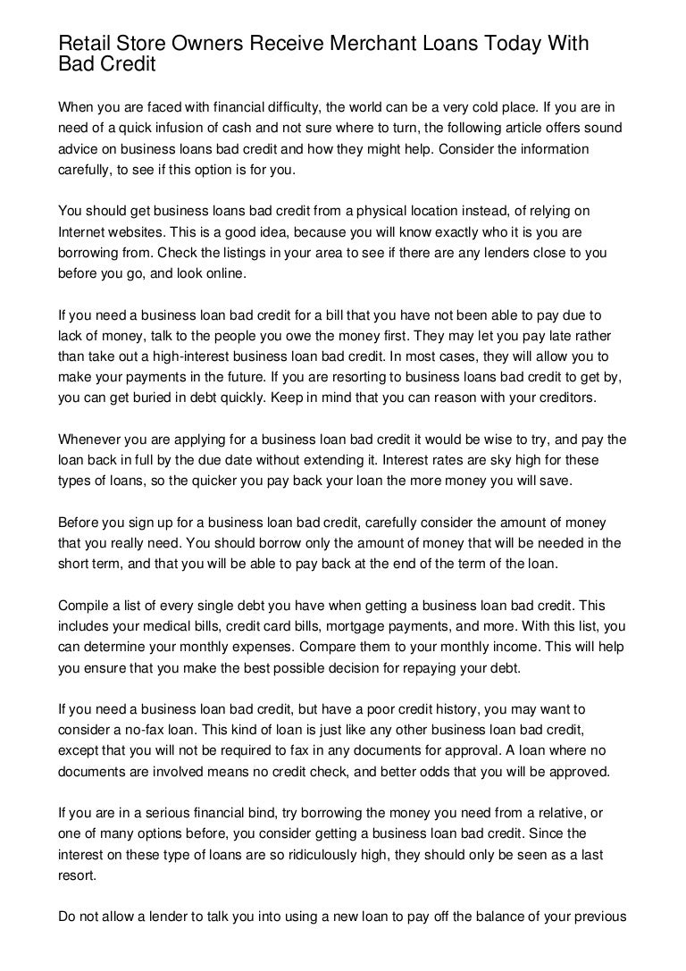 Retail Store Owners Receive Merchant Loans Today With Bad Credit