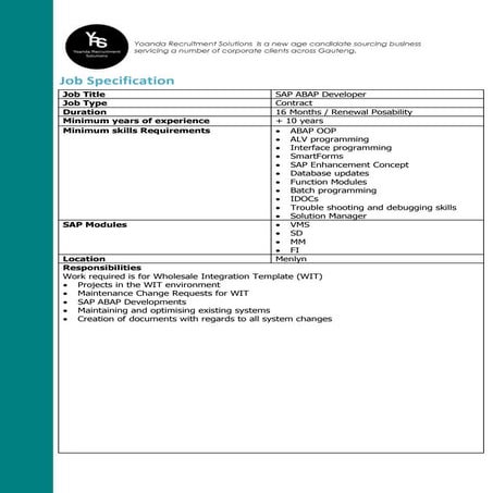 VACANCY: ABAP Developer