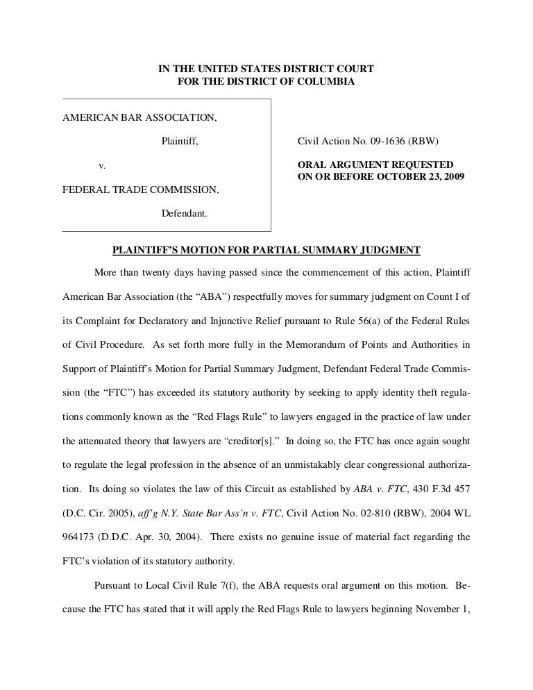 federal motion for summary judgment