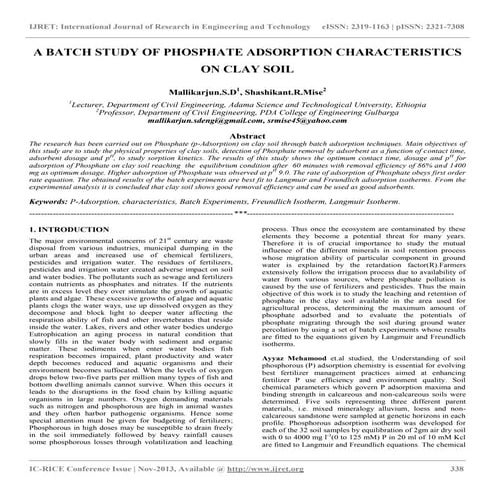 A batch study of phosphate adsorption characteristics on clay soil