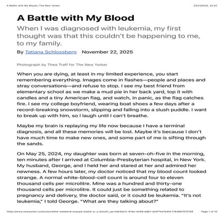A Battle with My Blood - by Tatiana Schlossberg