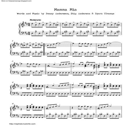 Partituras para Piano - Abba Mamma Mia