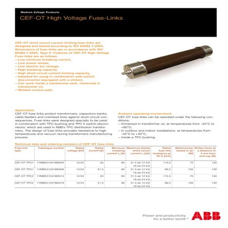 ABB CEF-OT Indoor Current Limiting Fuses -  IEC Standard 12kV-24kV