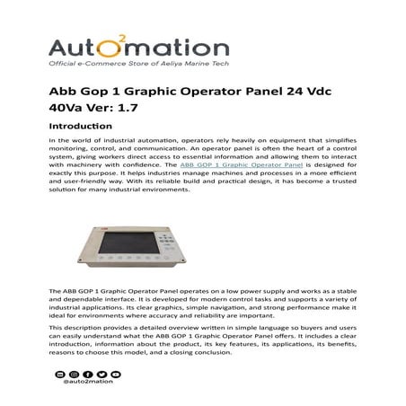 Abb Gop 1 Graphic Operator Panel 24 Vdc 40Va Ver 1.7