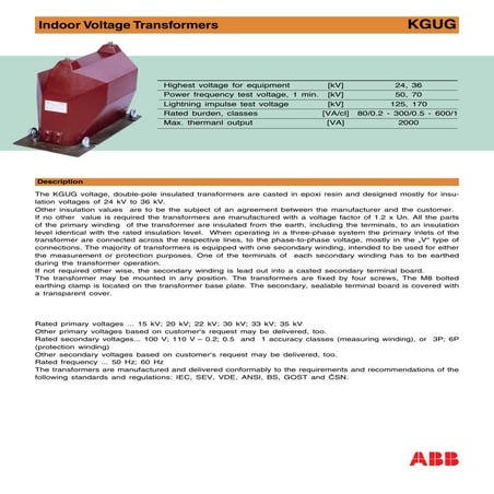 ABB Medium Voltage MV Indoor Voltage Transformers VT'S -  3.3kV to 40.5kV - A...