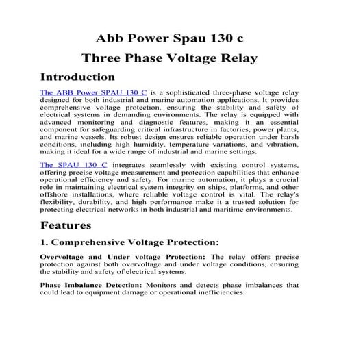 Abb power spau 130 c three phase voltage relay