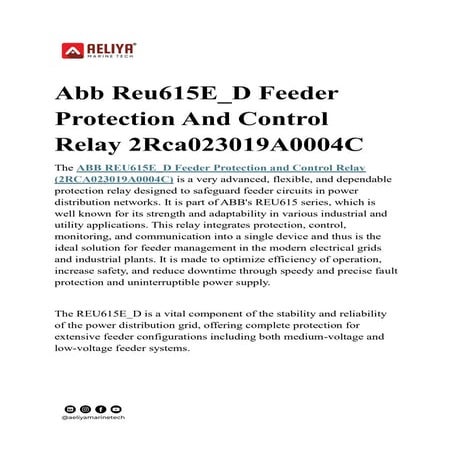 ABB FEEDER PROTECTION REJ601 NUMERICAL RELAY | PPTX