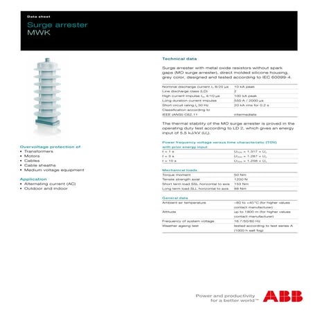 ABB MWK High Voltage Surge Arresters AC 4kV - 44kV -  AC Surge Arresters & Pr...