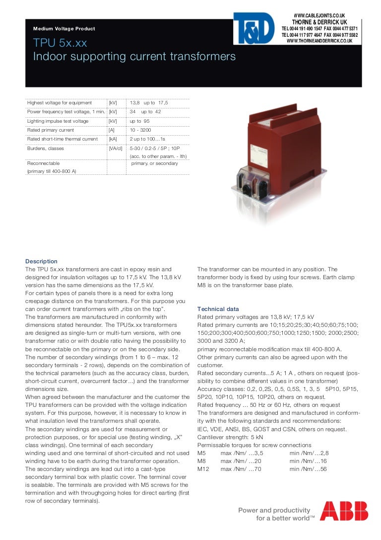 ABB TPU5 Indoor Current Transformers (CT) MV Medium Voltage 13.8kV 17…