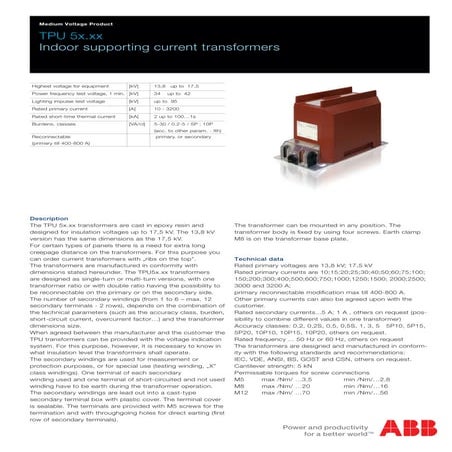 ABB TPU5 Indoor Current Transformers (CT) MV Medium Voltage 13.8kV 17.5kV 