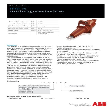 ABB TTR 6x MV Medium Voltage MV Current Transformers CT - ABB Medium Voltage ...