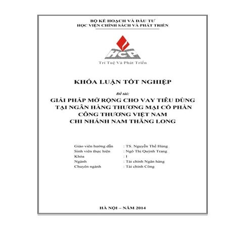 Khóa luận tốt nghiệp: Giải pháp mở rộng cho vay tiêu dùng tại Ngân hàng TMCP ...