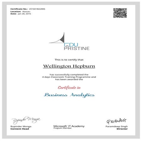 Certificate Of Completion - Business Analytics Course | PDF