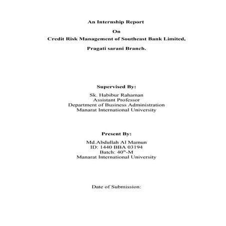 Credit Risk Management internship report