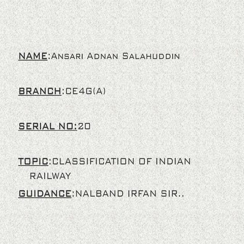 classification of indian railway 