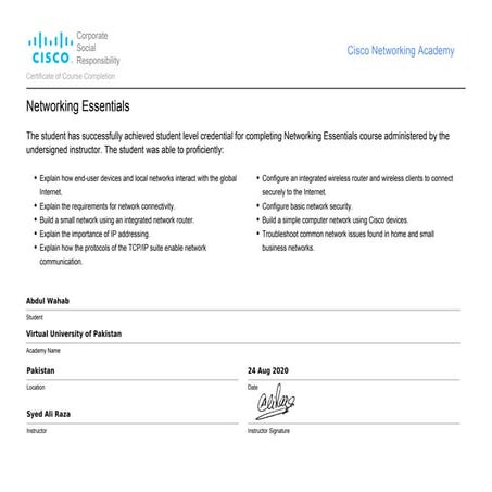 Networking Essentials - CISCO Certificate
