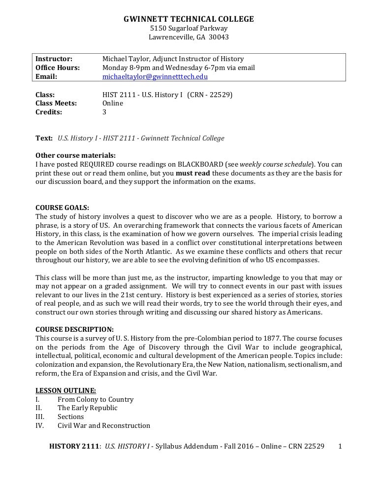 Hist2111 Fall16 A Ol Syllabus Addendum