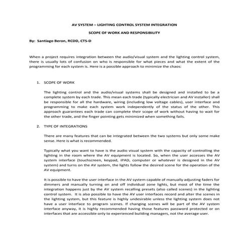 AV system and lighting controls integration