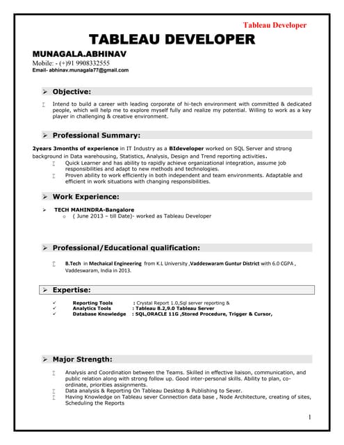 tableau resume tableau sample resumes