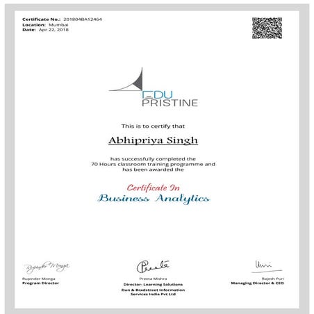 Certificate Business Analytics