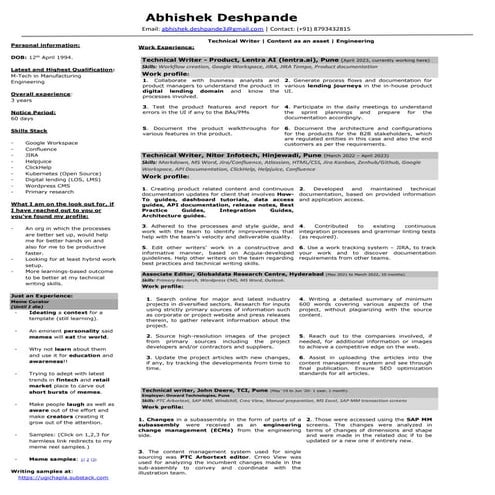 Abhishek Deshpande's latest resume - May 2023 | PDF