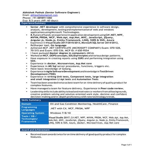 Abhishek pathak .Net 8.5 years