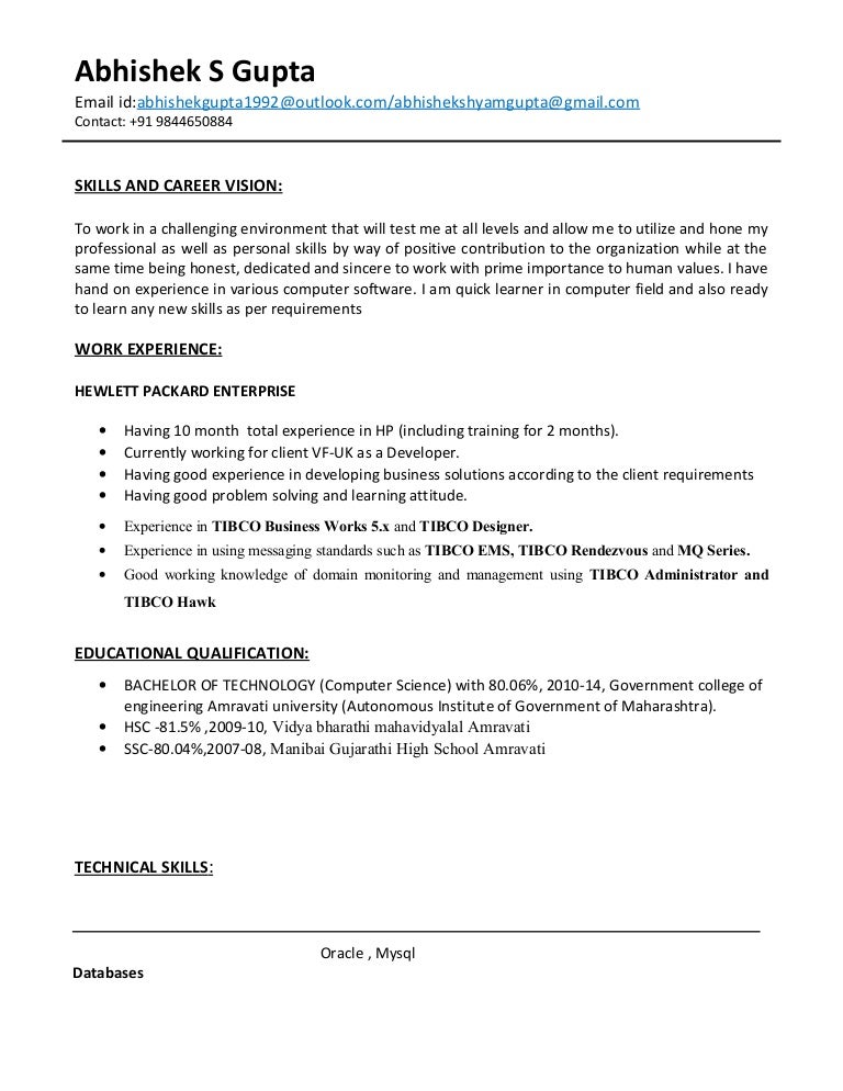 abhishek resume hpe tibco developer