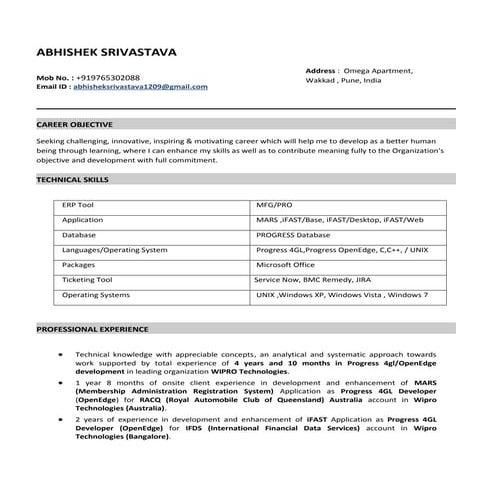 Abhishek Srivastava (Progress 4GL/OpenEdge Developer)