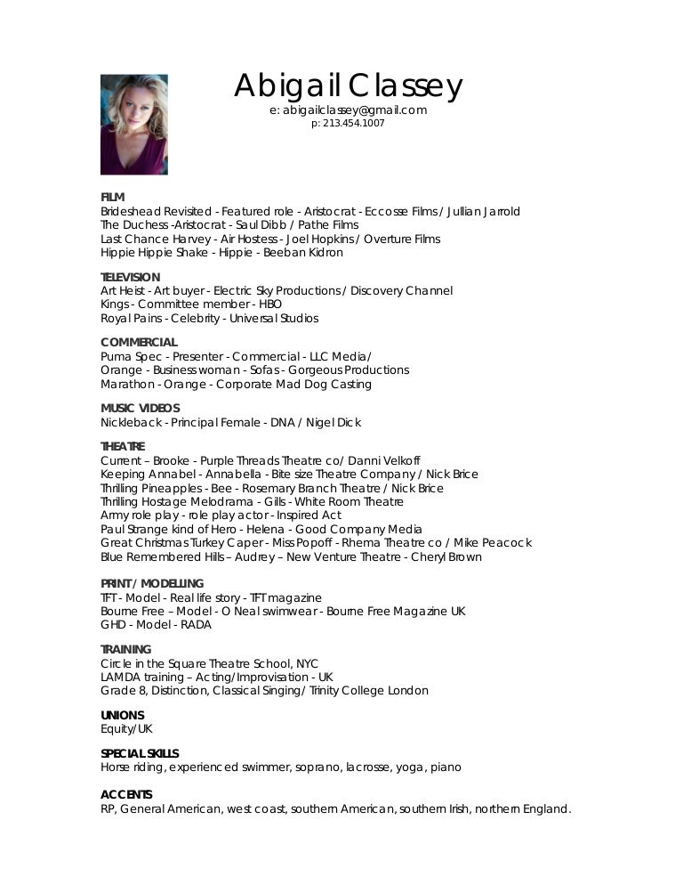 child acting resume sample