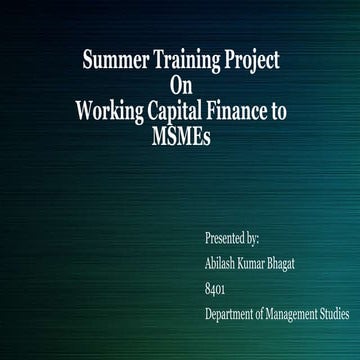 Summer Training Project PPT on Working Capital Finance to MSMEs | PPTX