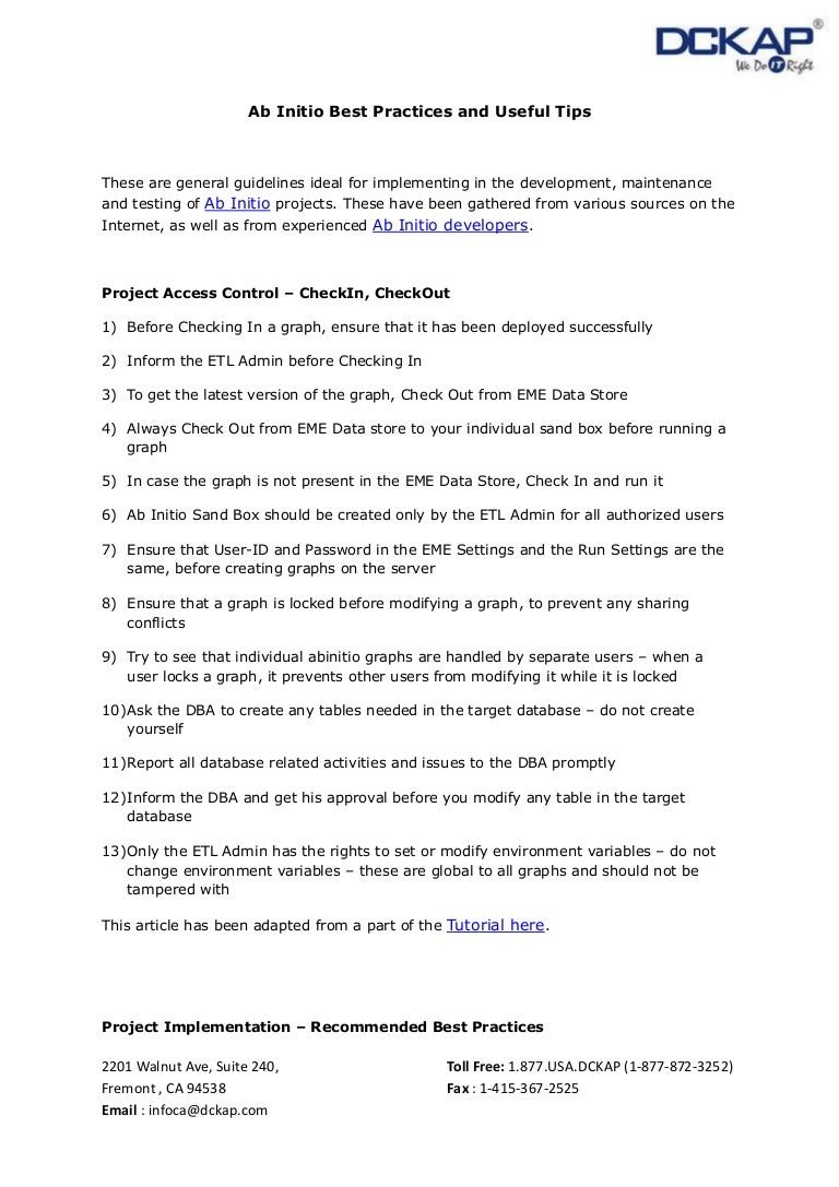 Ab initio best practices and useful tips