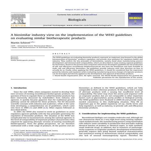 A biosimilar industry view on the implementation of the who guidelines on eva...