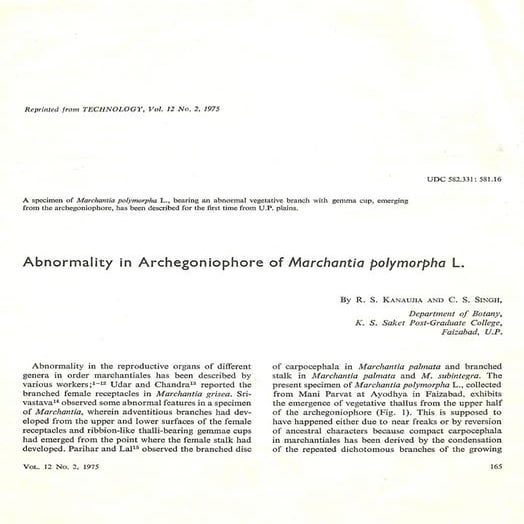 Abnormality in archegoniophore of marchantia polymorpha l.