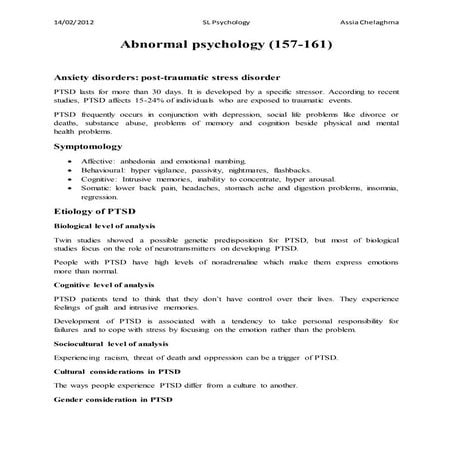 IB psychology SL Abnormal psychology notes 157 161