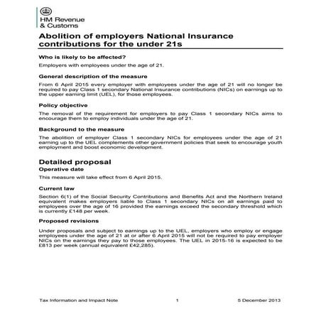 Abolition of nic under 21