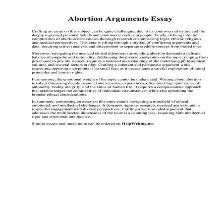 Abortion Arguments Essay. WON Institute of Graduate Studies