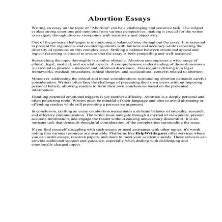 Abortion Essays. Opinion  Revisiting the abortion debate - The Washington Post