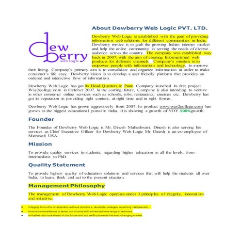 About dewberry web logic pvt