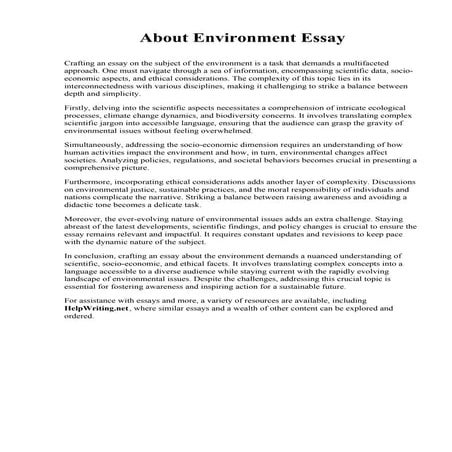 About Environment Essay. Allen Community College