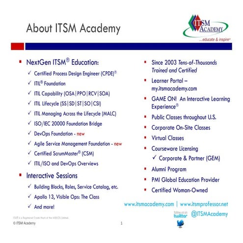 ITIL® V3 and ISO 20K: Better Together - ITSM Academy Webinar | PDF