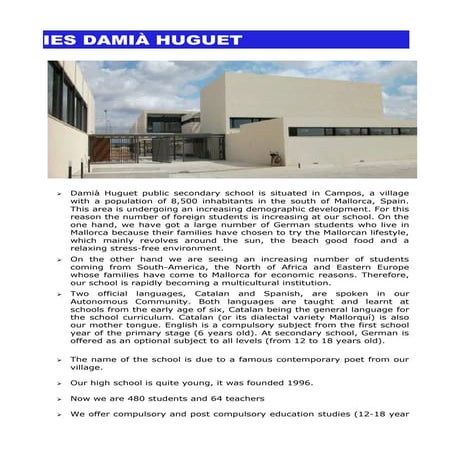 WELCOME TO IES DAMIA HUGUET