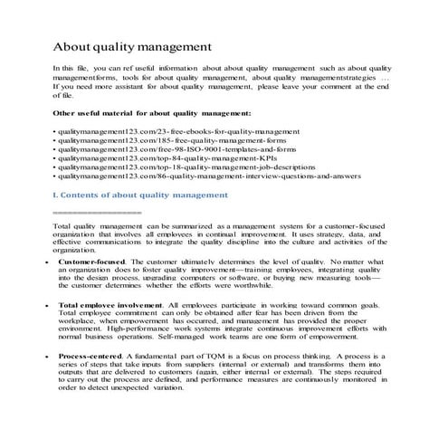 About quality management
