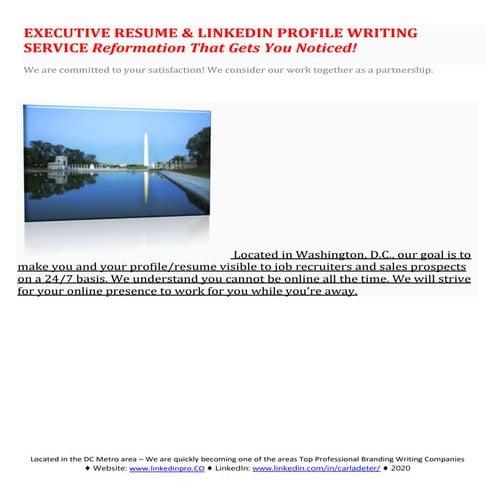 EXECUTIVE RESUME & LINKEDIN PROFILE WRITING SERVICE Reformation That Gets You...