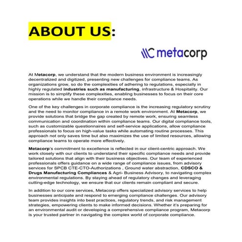 ABOUT US METACORP.pptx | Metacorp Services | PPTX