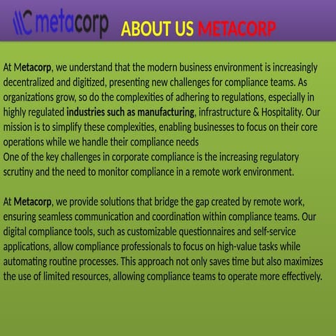 ABOUT US METACORP.pptx | Metacorp Services | PPTX