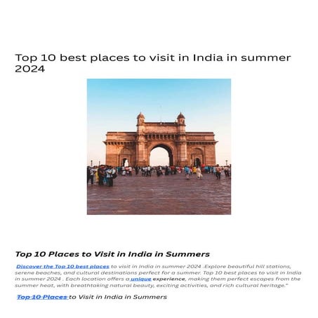 Top 10 best places to visit in India in summer 2024 | PDF